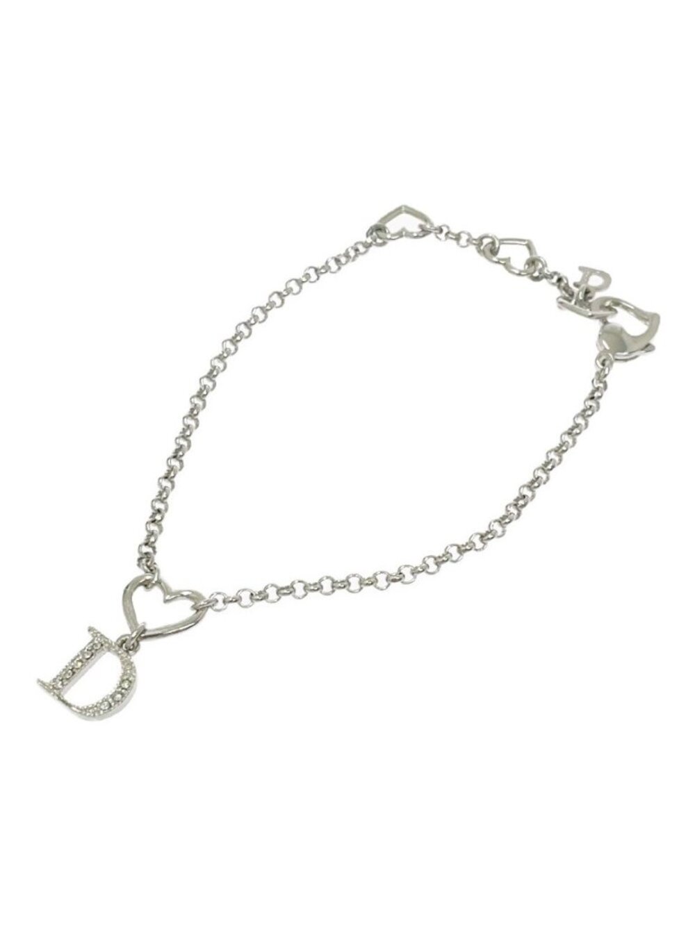 Dior Metal Rhinestone D Logo Heart Blurscuffs Cut Silver Bracelet